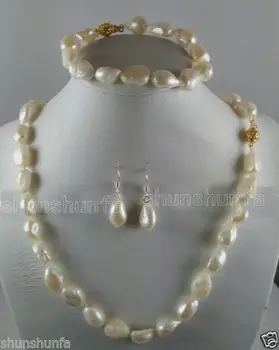 

Free shipping@@@@@ Wedding Banquet 7-8mm white freshwater reborn keshi pearls necklace set