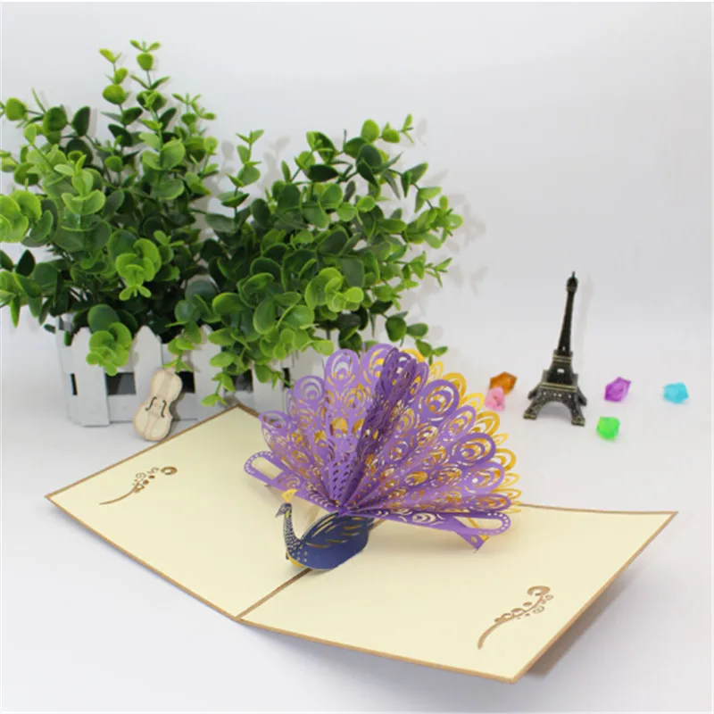 

3D Cards Greeting Postcards Vintage Paper Popup Laser Cut Peacock Customize Invitations