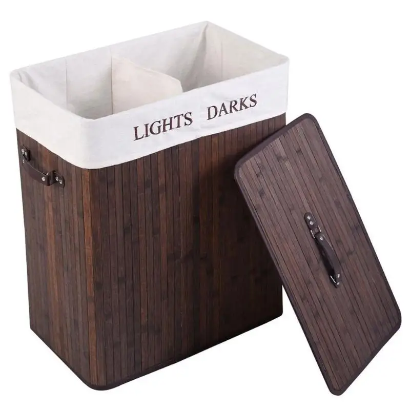 

Double lattice Bamboo Storage Baskets Foldable Sundries Underwear Toy Storage Box Laundry Organizer Household Basket with cover