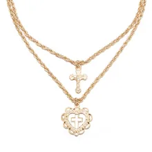 Ufavoirte, Женский богемный ретро круглый крест, сердце, кристалл, подвеска, золотая цепочка на ключицу, индивидуальное многослойное ожерелье, набор, мода