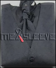 Mens Tuxedo black paisley Vest and ascot tie cufflink handkerchief