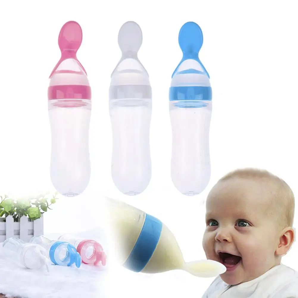 

Safe Newborn Baby Feeding Bottle Toddler Silicone Squeeze Feeding Spoon Milk Cereal Bottle Baby Training Feeder Food Supplement