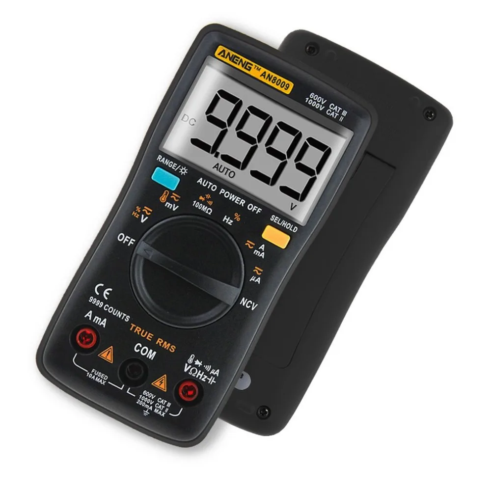 

Professional Digital Multimeter AN8009 LCD Display Digital Multimeter 9999 Counts AC/DC Ammeter Voltmeter Ohm Meter Tester