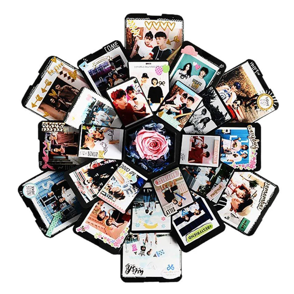 

Creative DIY Folding Photo Album Explosion Box Gift Box with 6 Face for Anniversary Birthday,Valentine Wedding,Mother's Day,Gift