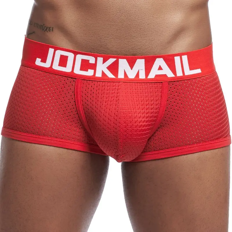 JOCKMAIL, новинка, сексуальное мужское нижнее белье, боксеры, дышащая сетка, боксеры, мужские трусы, cueca, гей, с мешочком для пениса, трусы для мужчин, s - Цвет: Красный