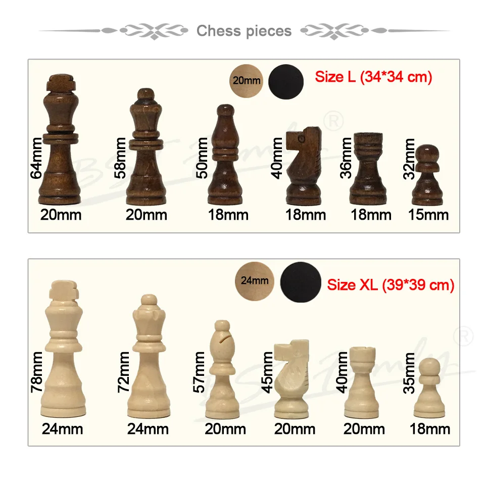BSTFAMLY 3 in 1 wood chess set portable game international chess checkers backgammon three kinds gameplay game LA3