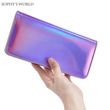 Fashion Women Leather Wallet Hologram Color Clutch Wallets And Purses Leather Long Brand Money Purse Credit Card Wallet