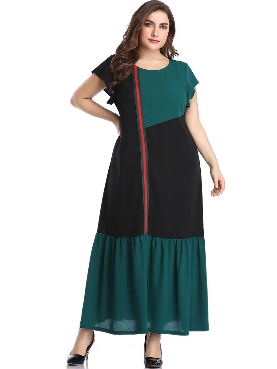 Длинное шифоновое женское летнее платье с круглым вырезом и коротким рукавом, разноцветное Зеленое Длинное Платье, 5XL размера плюс, Женская туника, пляжные платья