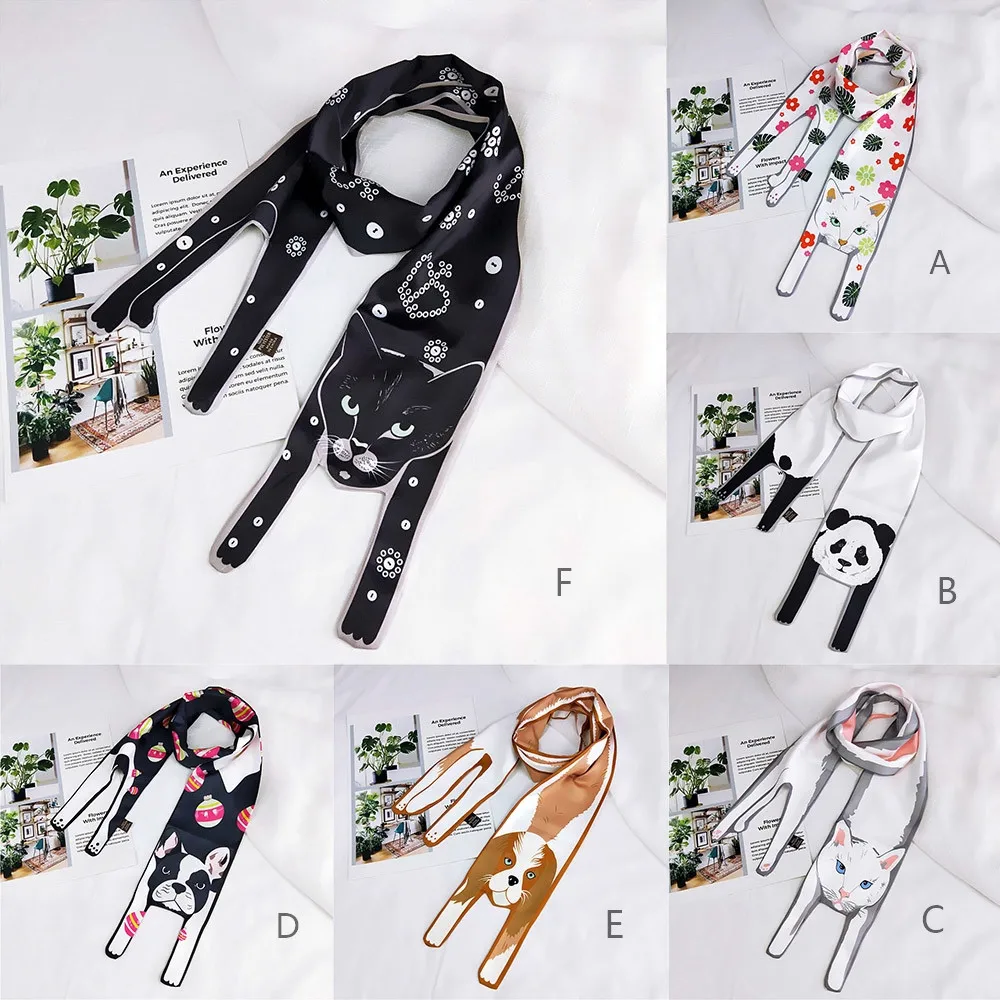 

Cute Scarves for women Small Double Sided Flower Printing Scarf Women Girls New Cartoon Animal Long Poncho Stoles shawls