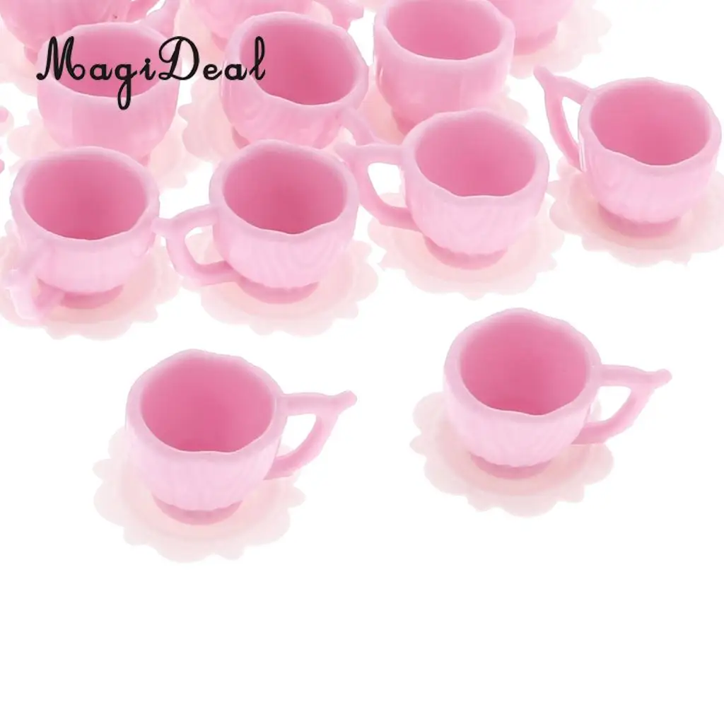 MagiDeal Лидер продаж 10 Набор кукольный домик Миниатюрный пластиковый розовый чайник с 2 чашками посуда для детей ролевые игры игрушки