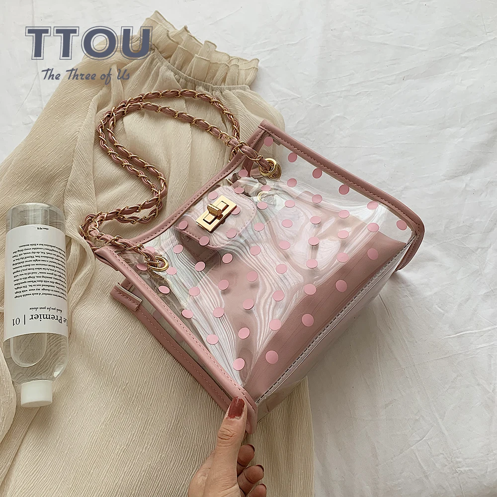 

Summer Fashion Dot Transparent Bag Large Capacity Composite Chain Women Handbag Beach Shoulder Crossbody Messenger Bag Tote Bag