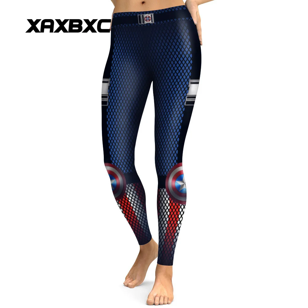 

2018 New 035 Captain America Superman Cosplay Prints Elastic Slim Fitness Workout Push Up Sexy Femme Pencil Pants Women Leggings