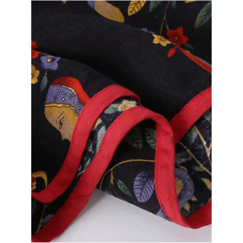 Women Vintage Print Blouse Plus Size O Neck Long Sleeve Shirt Ladies Casual Loose Cotton blend Womens Tops And Blouses #SW