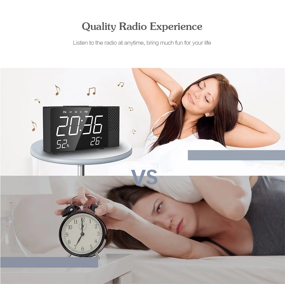 Цифровой будильник с прожектором часы радио время температура Пробуждение зеркало часы USB зарядное устройство светодиодный дисплей настольный проектор часы