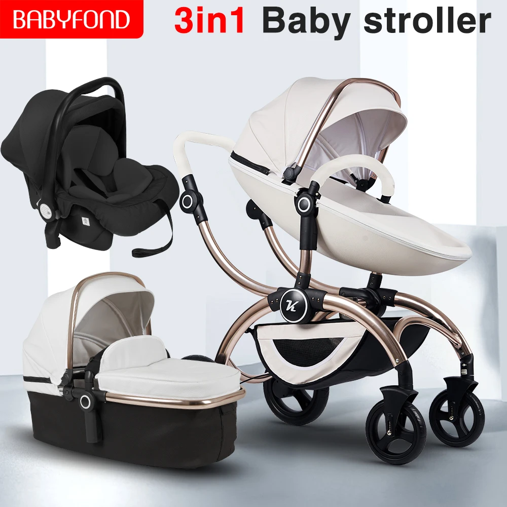 white leather baby stroller