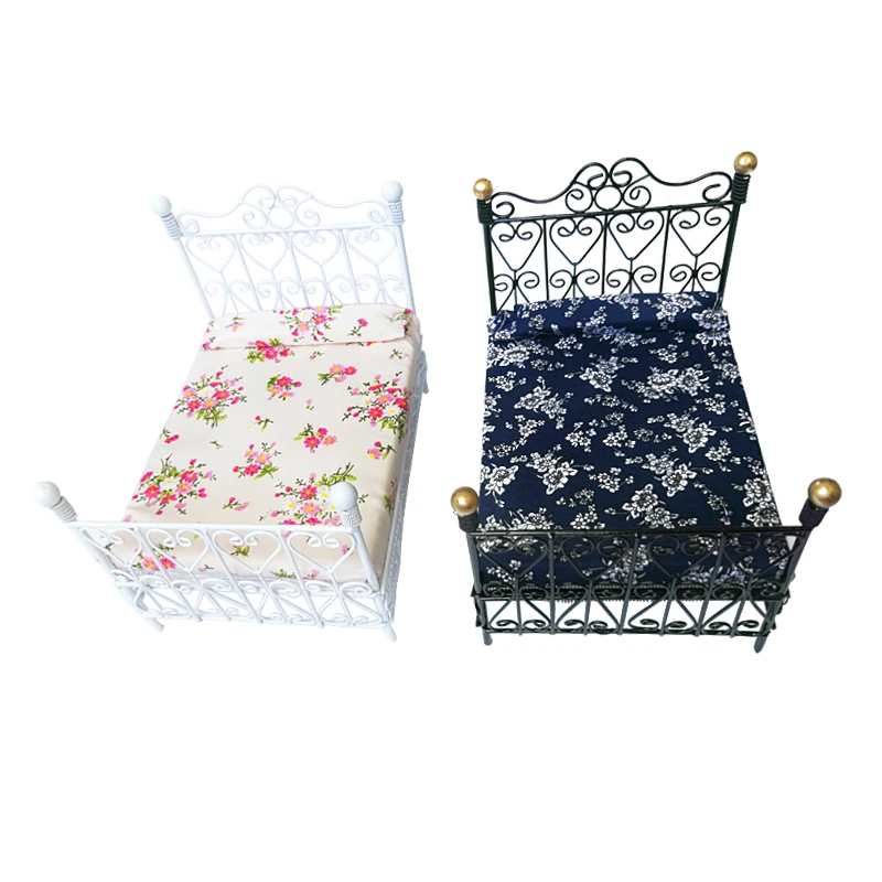 

1:12 Dollhouse Miniature Metal European Retro Double Bed Black and White 2colors