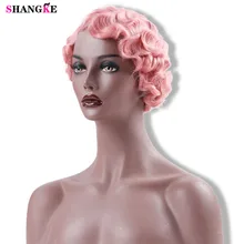 SHANGKE короткие кудрявые розовые парики для женщин термостойкие синтетические стриженые парики костюм косплей вечерние парики для волос