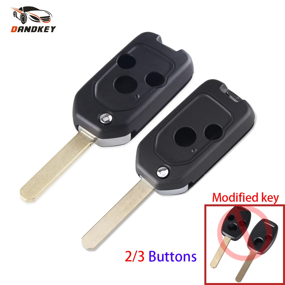 

Dandkey 3 Buttons Modified Remote key Case Shell Fob Replacement For Honda Accord Civic CR-V Pilot Fit 2007-2013 Uncut Blade
