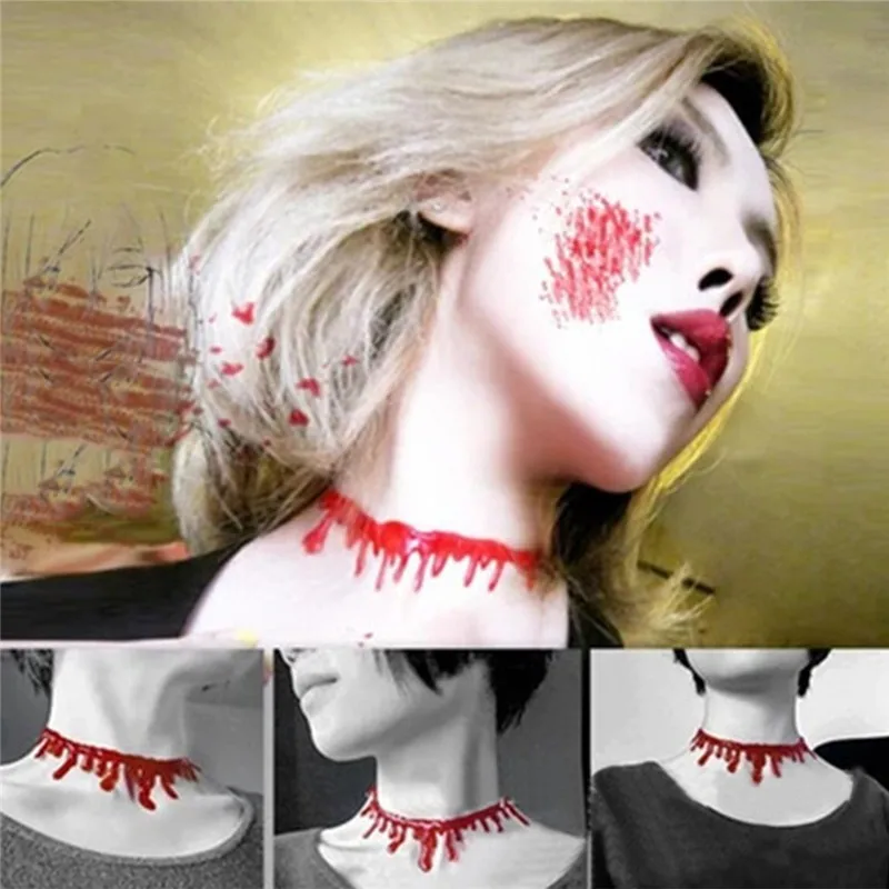 3PClot Halloween Props Bloody Cut Neck Zombie Injury Sticker Scars Tattoos Fake Scab Fx Costume Makeup Necklace Halloween Decor (2)