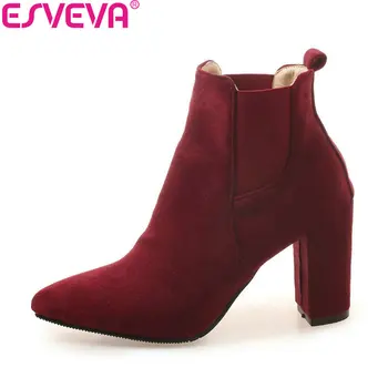 

ESVEVA 2019 Women Boots Elastic Band Square High Heels Shoes Ankle Boots Pointed Toe Spring Autumn Women Shoes Boots Size 34-43