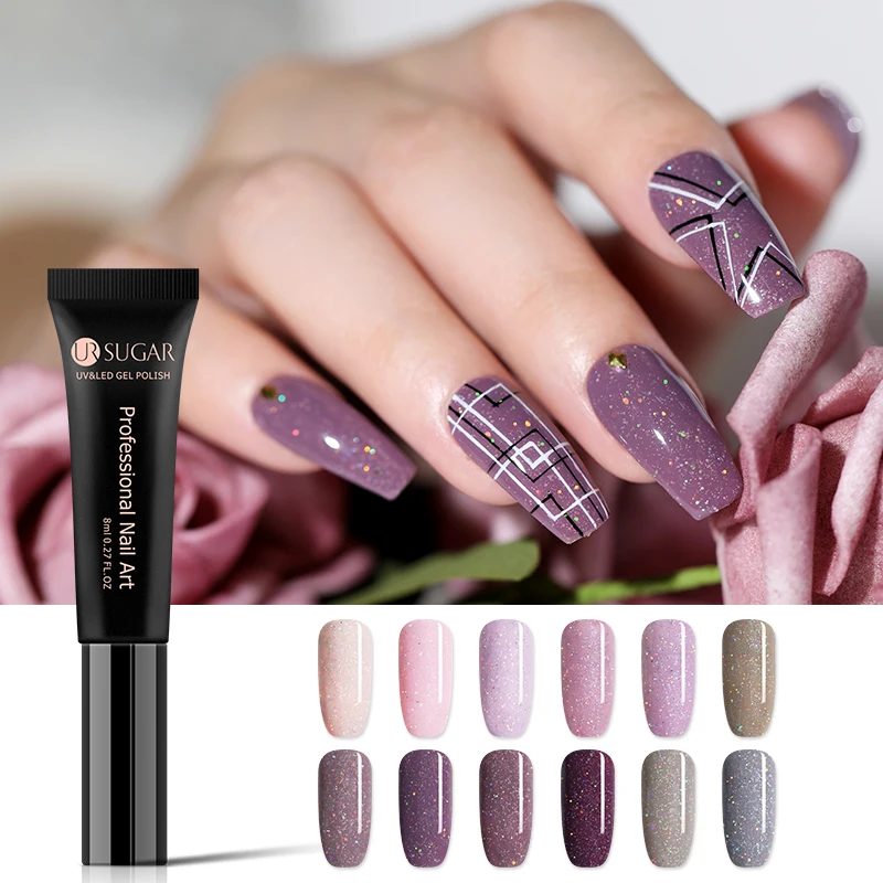 

UR SUGAR 8ml Holographic Glitter Gel Polish Holo Nude Pink Nail Art Soak Off UV Gel Varnish LED Lamp Gel Lacquer Manicure