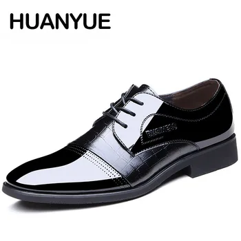 

2019 New Men Leather Shoes Fashion Office Pointed Toe Lace Up Business Shoes Black Dress Shoes Formal Oxfords Shoes For Men