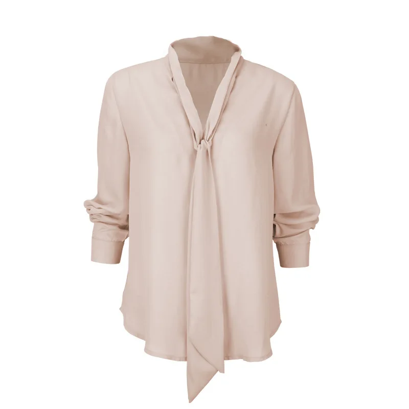 

Blouse women 2019 new Europe long sleeve v-neck casual tie bow chiffon blouses solid color shirt vestidos YFF6239