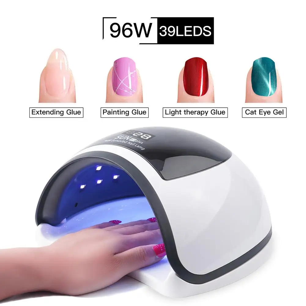 

UV LED Nail Dryer 96W Professional Curing Light Smart Sensor Nail Polish Dryer 4 Timer Settings Toenail Gel Nail Polish Tool