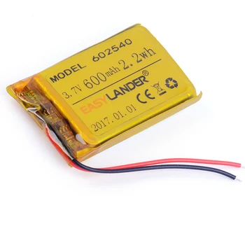 

3.7V 600mAh Rechargeable li Polymer Li-ion Battery For DVR RECORD MP3 MP4 TOY GPS SMART WATCH SPORT CAMERA DVR 602540 062540