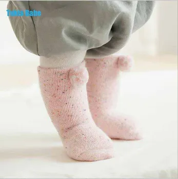 

2020 winter new terry thick warm baby socks newborn infant high tube terry ball children socks