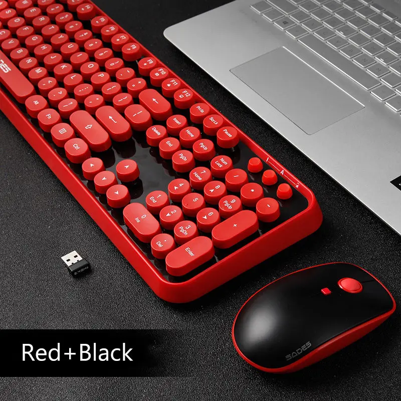 2,4G Беспроводная игровая мышь, клавиатура, комбинированная круглая кнопка, эргономичная клавиатура, оптическая мышь для Macbook, lenovo, Dell, Asus, hp, ноутбука - Цвет: Red