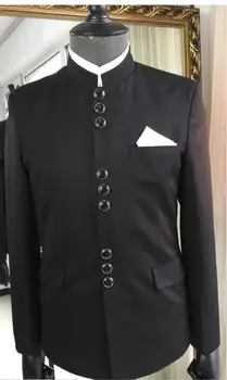 

Chinese tunic suit men suits designs masculino homme terno stage costumes for singers men blazer jacket star style punk black