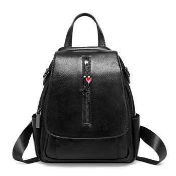 

New Fashion Women Backpack Quality Genuine Leather School Bags For Teenager Girls Large School Backpack Black Shoulder Bags