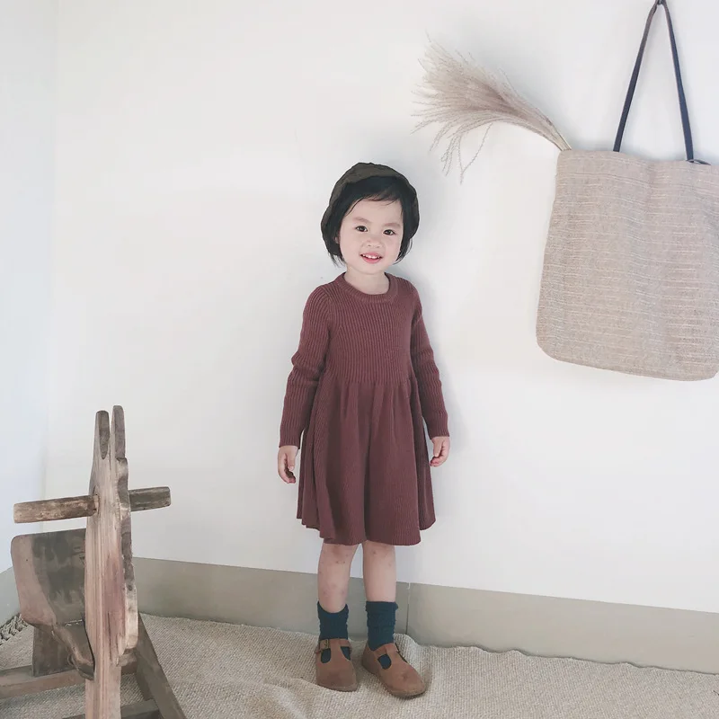 

2018 hot selling girls knitted dress full sleeve kids autumn winter dresses baby clothes