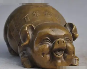 

S00583 Chinese fengshui bronze zodiac year wealth pig swine animal good lucky statue