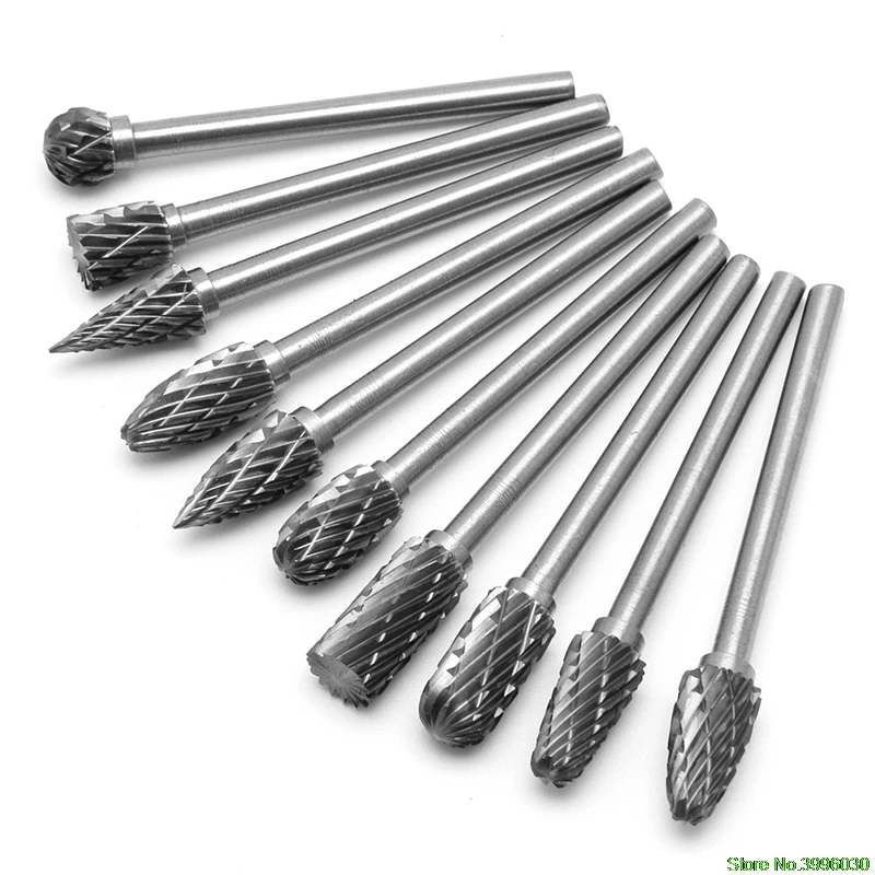 

New 10Pc 1/8" 6mm Tungsten Carbide Cutter Rotary Burr Set CNC Engraving Bit Tool