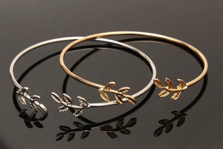 Листья золотого и серебряного цвета браслеты и браслеты модный открытый браслет для женщин Браслет-манжета pulseiras pulseira feminina ns13