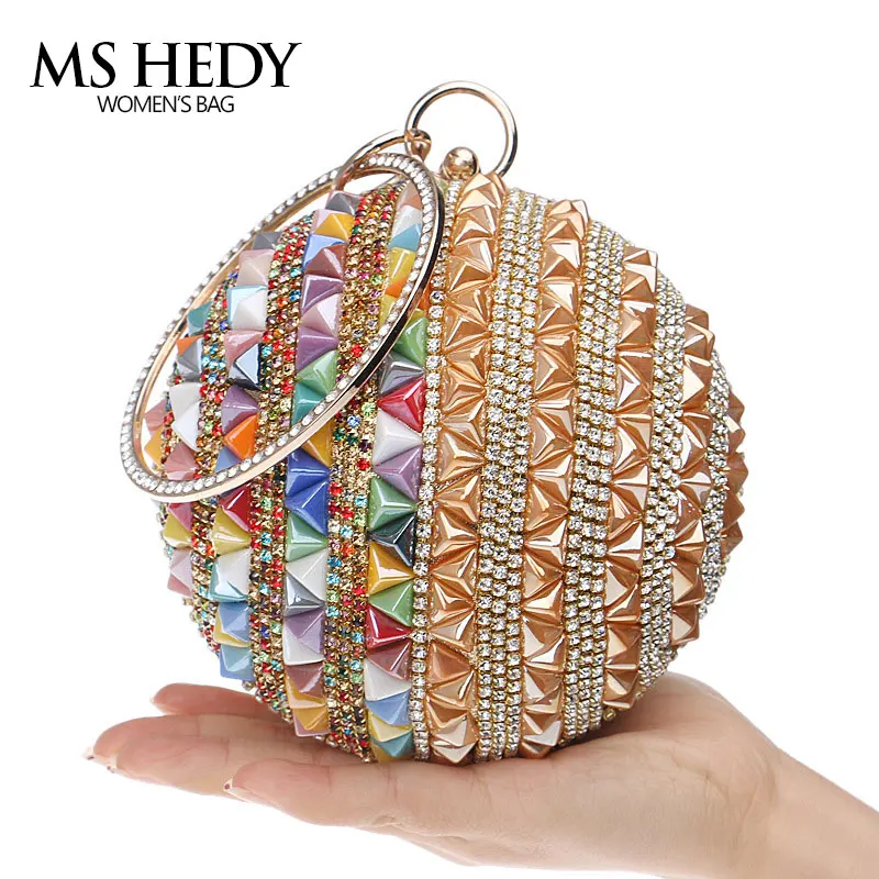 MS HEDY Round Shape Clutch Bags Evening Bag Colorful Rhinestone Women
