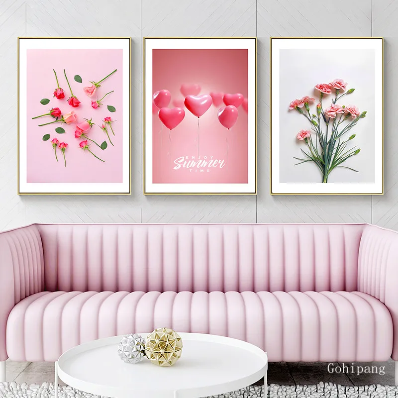 Nordic Pop Refresh Flowers Canvas Paintings Pink Rose Poster Print Enjoy Summer Time Wall Art Pictures Girls Gift Bedroom Decor
