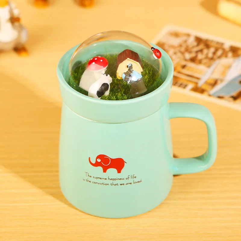 400 мл Креативные 3D Мультяшные животные микро пейзаж керамическая кружка с крышкой большой емкости кружки кофе молоко чай чашки рождественские подарки