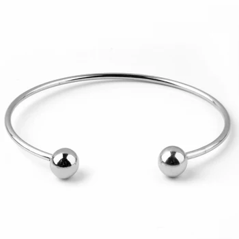 

60mm Stainless Steel Open Cuff Bangles Bracelets Blanks Findings Double Ball Charms DIY European Charms Making for Women's
