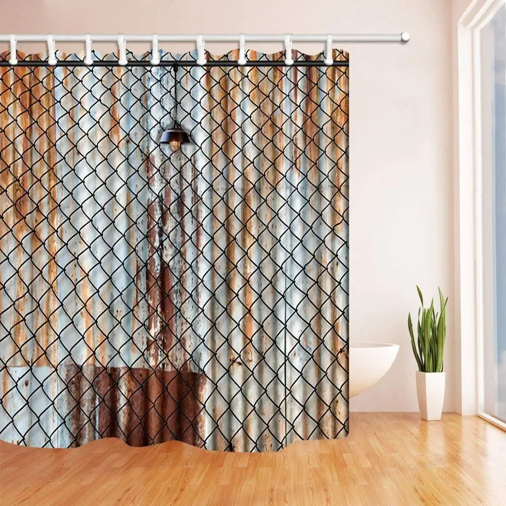 Rustic Light Shower Curtains for Bathroom Lamp with Wired Fence and