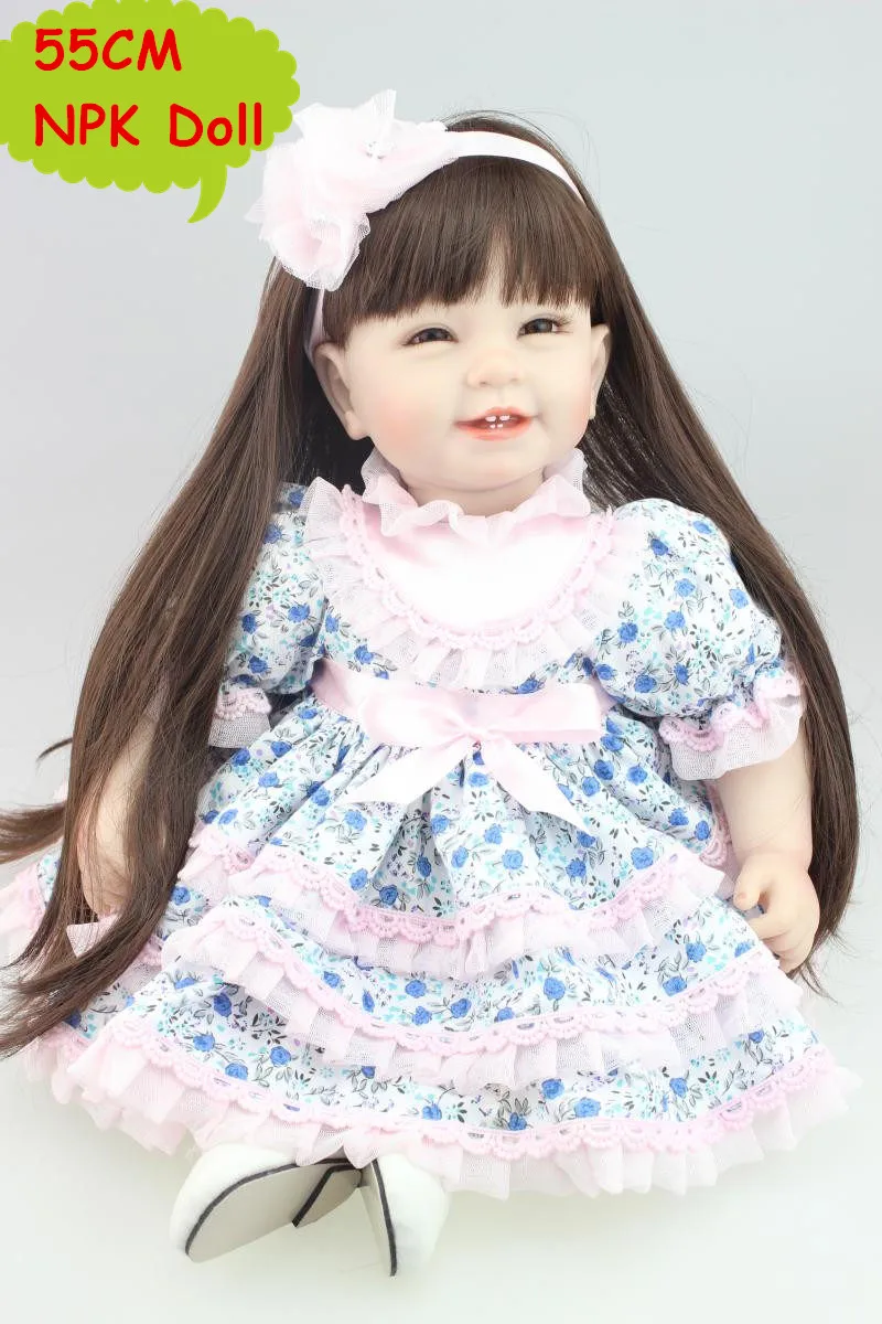 

22Inch Fashion Silicone Reborn Toddler Girl Doll Lovely Princess In Sweet Floral Skirt Bebe Kids Girl Interactive Toys Brinquedo