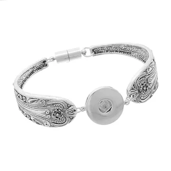 

10psc Bracelet Jewelry Snap Pulsera Fit Xinnver Snap Carve Flower Magnetic Tube Bar Clasp Antique Silver Tone 21cm BN84551