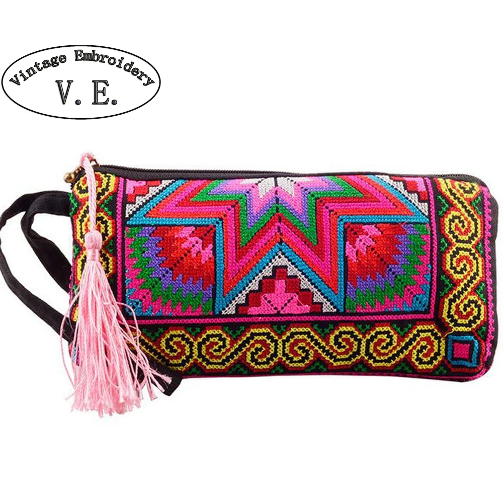 

Vintage Embroidery Wallet New National Ethnic Embroidered long Purse small Clutch bag Mobile Phone Coin bags