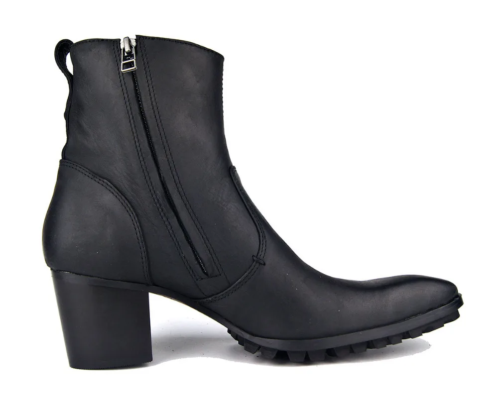 Ботинки мужские из коровьей кожи на высоком каблуке с острым носком| |