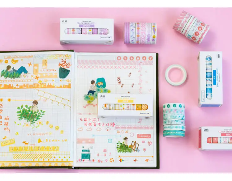 Fita de Papel Japonês dos Desenhos Jogos Lote Faça Você Mesmo Adesivo Decorativo Animados Básica Língua Flor Washi Tape Fita Adesiva Adesivos 10 - 3 Material escolar e de escritório