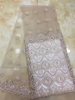 

2019 African lace embroidery Nigeria lace with beads wedding dress quality French chiffon lace wedding party-XZX12