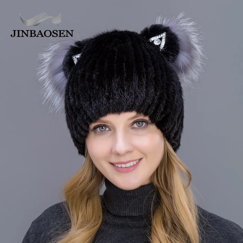 JINBAOSEN модная молодежная шапка из лисьего меха замшевая зимняя лыжная с кошачьими