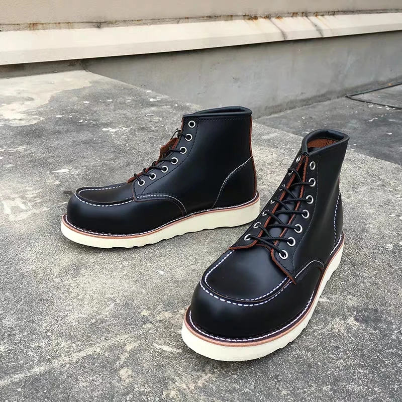 Ботинки Goodyear Welted Мужские Винтажные натуральная кожа мотоциклетные полусапожки